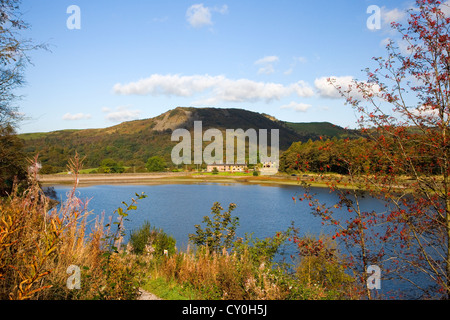 View across Ridgegate Reservoir to the Leather`s Smithy Pub in Macclesfield Forest;Langley;Macclesfield;Cheshire Stock Photo